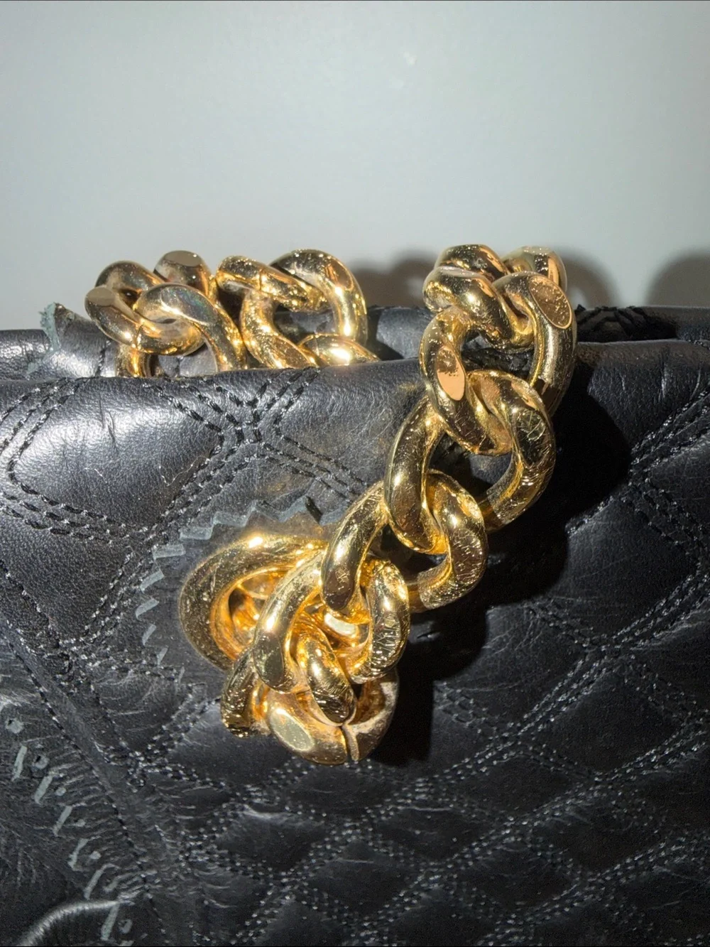Juicy Couture Black Quilted Leather Tote with Gold Chain Handles